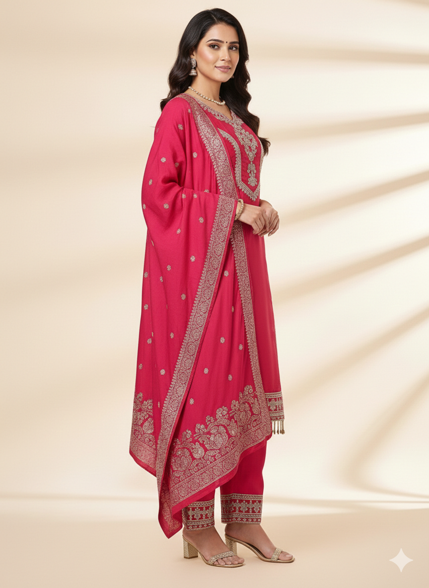 Roman Glass Embroidered Kurti Set with Dupatta