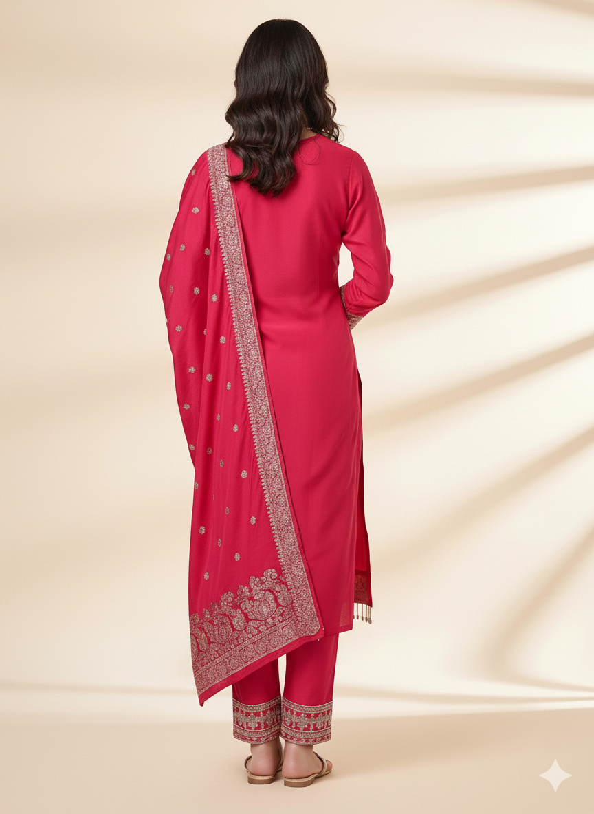 Roman Glass Embroidered Kurti Set with Dupatta