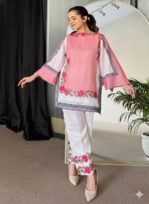 Pinkish Poly Rayon Printed Fancy Cord Set
