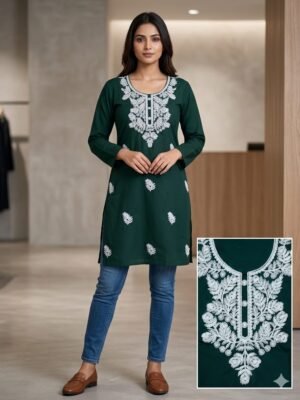 Dark Green embroidered single kurti