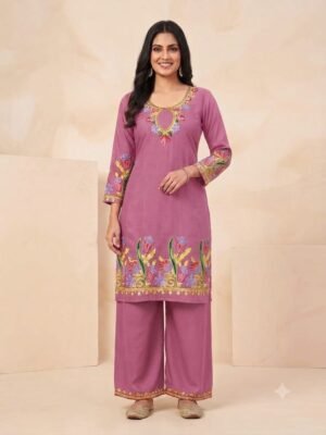 Elegant Pink Embroidered Kurta with Palazzo for Women