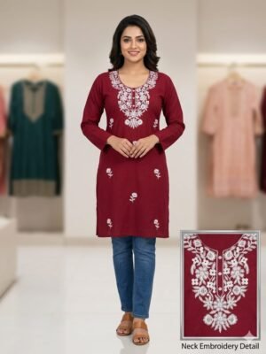 wine embroidered single kurti (Copy)