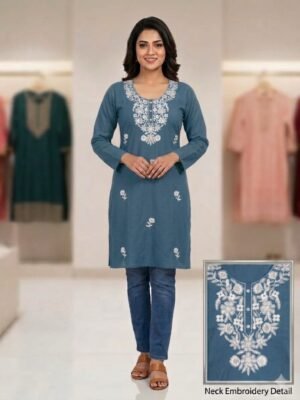 Slate blue embroidered single kurti