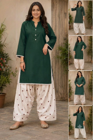 Elegant Dark Green Kurta & Farsi Salwar Set for Women