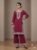 Elegant Maroon Embroidered Long Cord Set with Palazzo for Women